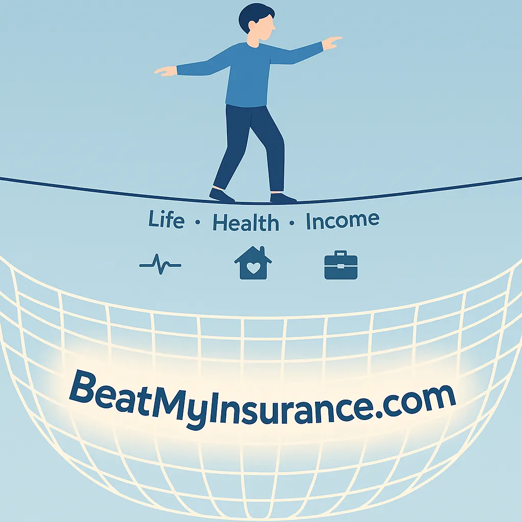 BeatMyInsurance.com as a safety net under Life, Health, and Income tightrope
